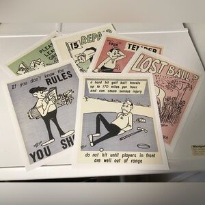 6 Vintage 1960’s Golf Rules Cartoon Character Golf Posters
